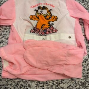 Vintage 1970s Garfield Chubby Cheeks Pink Baby Top and Pants